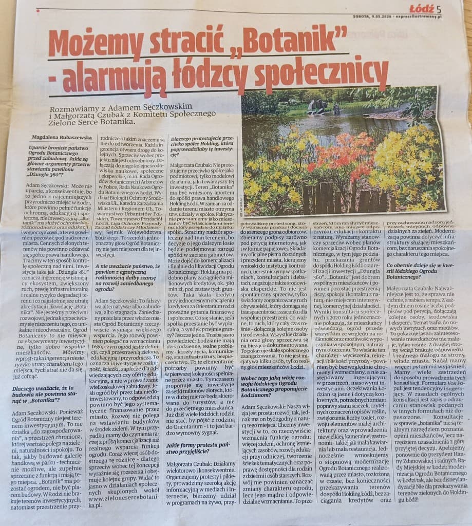 Strona artykułu w Express Ilustrowany – wywiad z Komitetem Zielone Serce Botanika