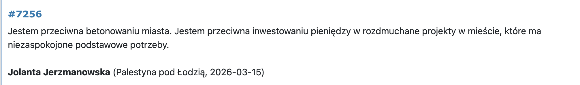 Zrzut ekranu komentarza z petycji (1 z 37)